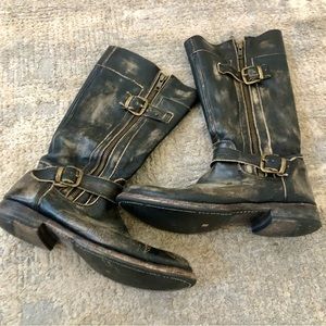 Bed Stu Cobbler Series Boots Womens Size 8 Gray Leather Mid Calf Buckle Zipper